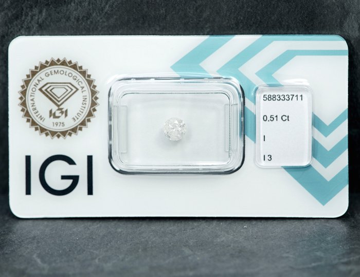 1 pcs Diamant  (Natur)  - 0.51 ct - I - I3 - International Gemological Institute (IGI)