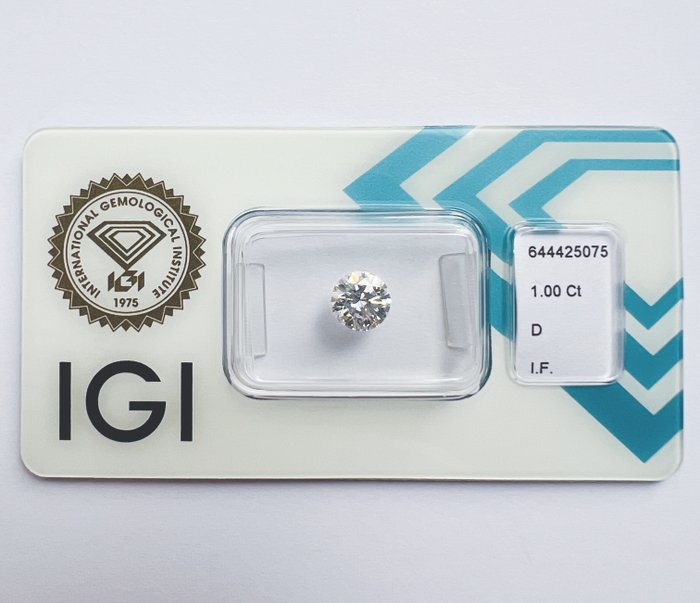 1 pcs Diamant  (Natur)  - 1.00 ct - Rund - D (farveløs) - IF - International Gemological Institute (IGI) - *3EX*