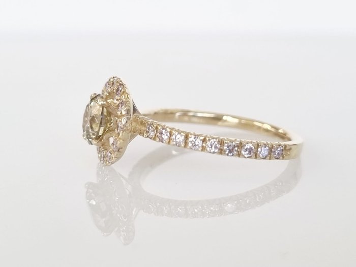 Cocktailring - 14 karat Gulguld -  1.13ct. tw. Diamant (Naturfarvet)