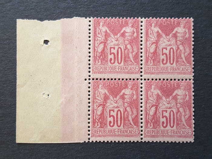 Frankrig 1900 - Salvie Type I N under B 50 c lyserød - Yvert 104 en bloc de 4 timbres signés Calves