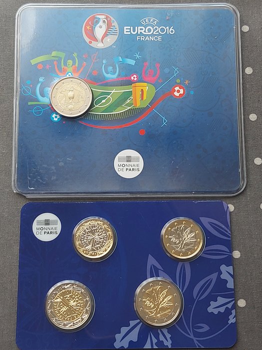 Frankrig. 2 Euro / Mini Set 2016/2022 "Euro 2016" + "20 anos Euro" (2 coincards)  (Ingen mindstepris)