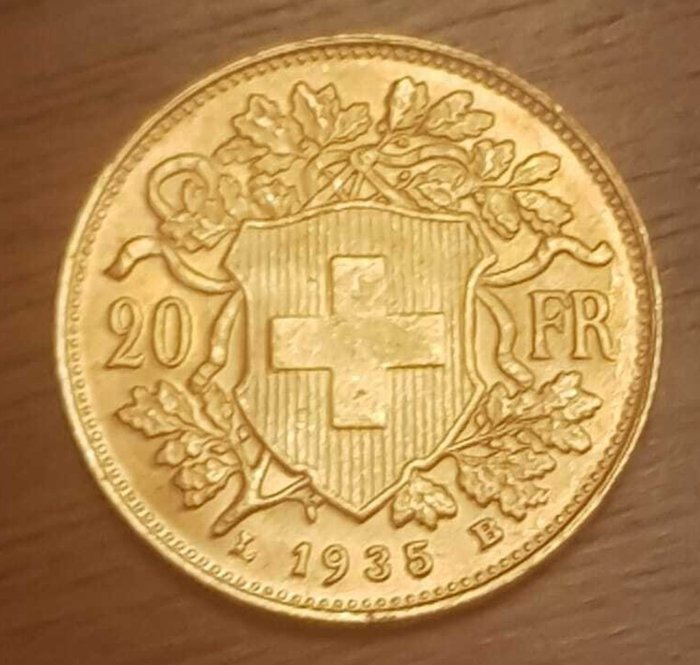 Schweiz. 20 Francs 1935 LB Helvetia