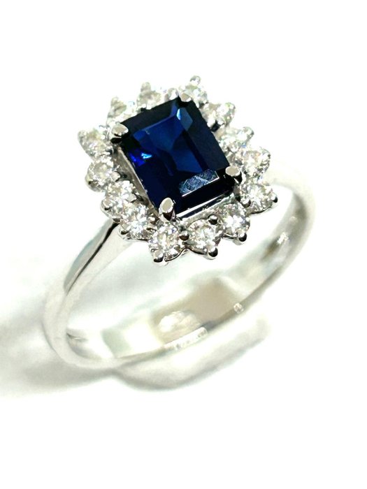 Ingen mindstepris - Ring - 18 kraat Hvidguld -  1.82ct. tw. Safir - Diamant