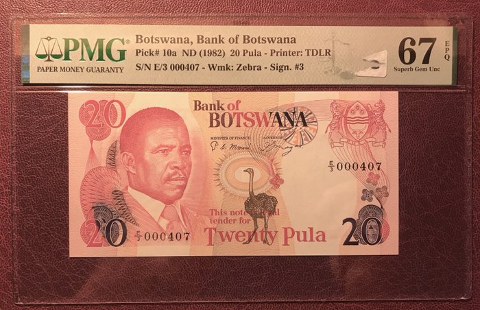 Botswana. - 20 Pula ND (1982) - Pick 10a  (Ingen mindstepris)