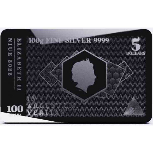 100 gram - Sølv - .9999 - 2022 100g $5 Niue Silver Note Coin-Bar - Forseglet  (Ingen mindstepris)