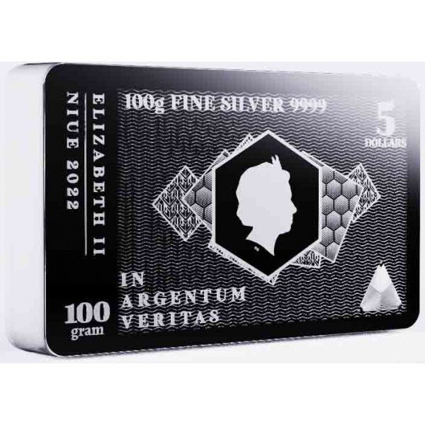 100 gram - Sølv - .9999 - 2022 100g $5 Niue Silver Note Coin-Bar - Forseglet  (Ingen mindstepris)