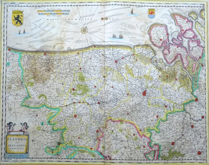 Belgien - Holland, Flandern, Zeeland, Brabant, Frankrig; W. Blaeu - Flandria et Zeelandia Comitatus - 1621-1650