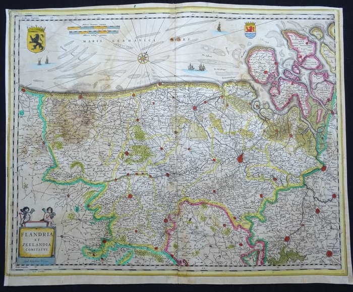 Belgien - Holland, Flandern, Zeeland, Brabant, Frankrig; W. Blaeu - Flandria et Zeelandia Comitatus - 1621-1650