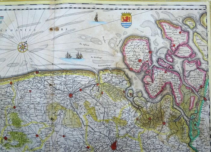 Belgien - Holland, Flandern, Zeeland, Brabant, Frankrig; W. Blaeu - Flandria et Zeelandia Comitatus - 1621-1650