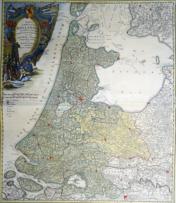 Holland - Nord- og Sydholland, Utrecht, IJsselmeer; Homann - Tabula Comitatus Hollandiæ cum ipsius Confiniis Dominii nimirum Ultraiectini nec non Geldriæ... - 1721-1750