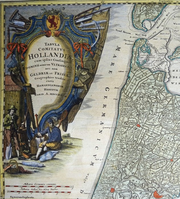 Holland - Nord- og Sydholland, Utrecht, IJsselmeer; Homann - Tabula Comitatus Hollandiæ cum ipsius Confiniis Dominii nimirum Ultraiectini nec non Geldriæ... - 1721-1750