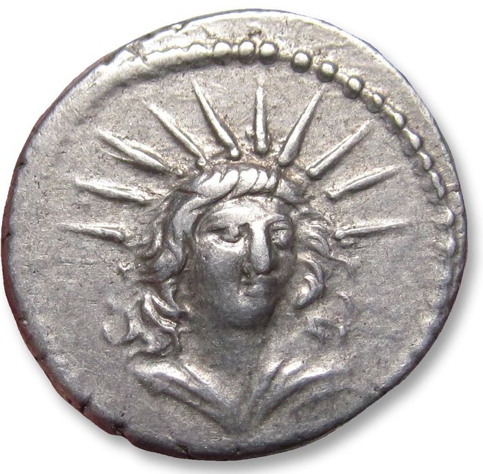 Romerska republiken L Mussidius Longus 42 BC Denarius Rome mint - Shrine of Venus Cloacina -