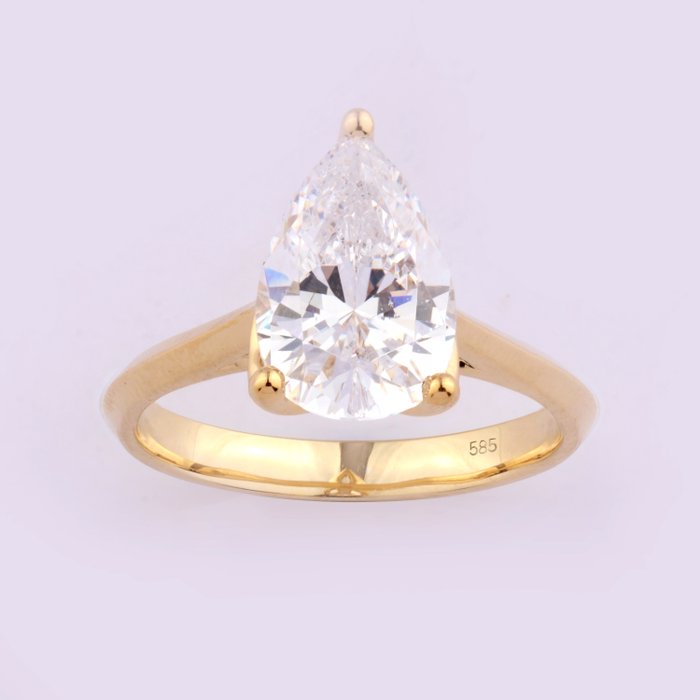 Ring - 14 karat Gulguld -  3.01ct. tw. Diamant (Laboratoriedyrket)