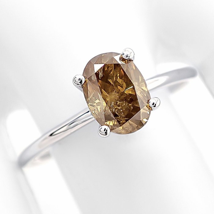 Ring - 14 karat Hvidguld -  1.04ct. tw. Gul Diamant (Naturfarvet)