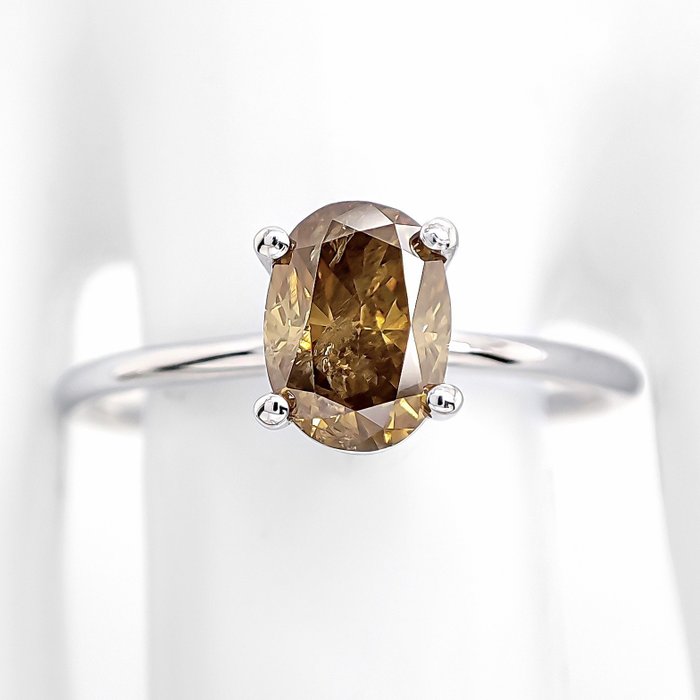 Ring - 14 karat Hvidguld -  1.04ct. tw. Gul Diamant (Naturfarvet)