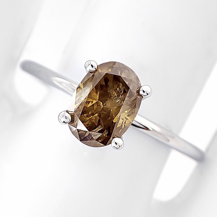 Ring - 14 karat Hvidguld -  1.04ct. tw. Gul Diamant (Naturfarvet)