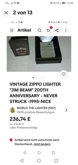 Black Ice Zippo - Jim Beam 200th Anniversary - black ice und Flachmann Brandy - 200th Anniversary Collectible Of - Lommelighter - Black Ice højpoleret - samleobjekt af året - nyt -  (2)