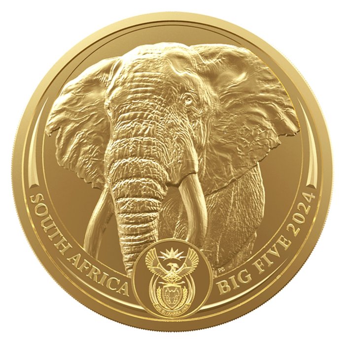 Sydafrika. 2024 Big Five - Elephant, 1 Oz (.999) Goldmünze