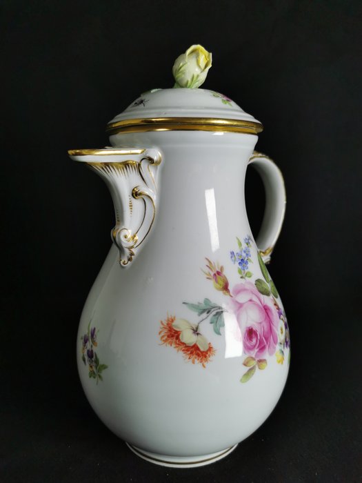 Meissen - Kaffekande - Motivi Fiori e insetti, 1.Wahl - (1900 - 1910) Altezza 26 cm - Porcelæn