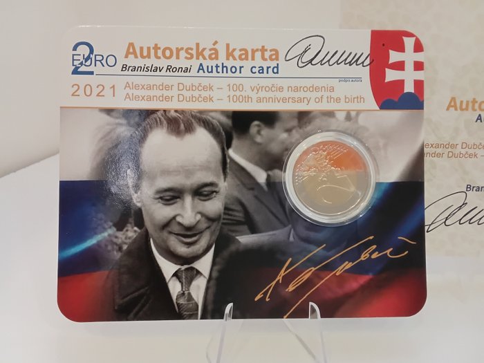 Slovakiet. 2 Euro 2021 "Alexander Dubček" (firmata autore)