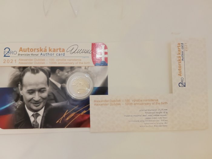 Slovakiet. 2 Euro 2021 "Alexander Dubček" (firmata autore)