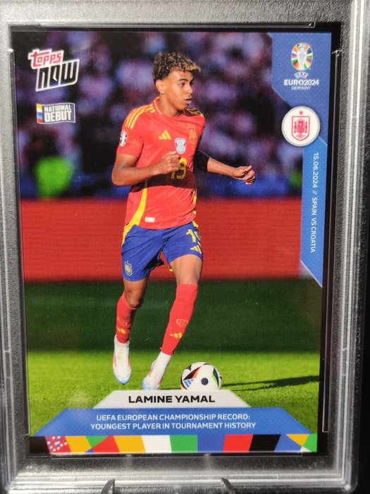 2024 Topps Now UEFA Euro Lamine Yamal #5 National Debut PSA 10 Graded card