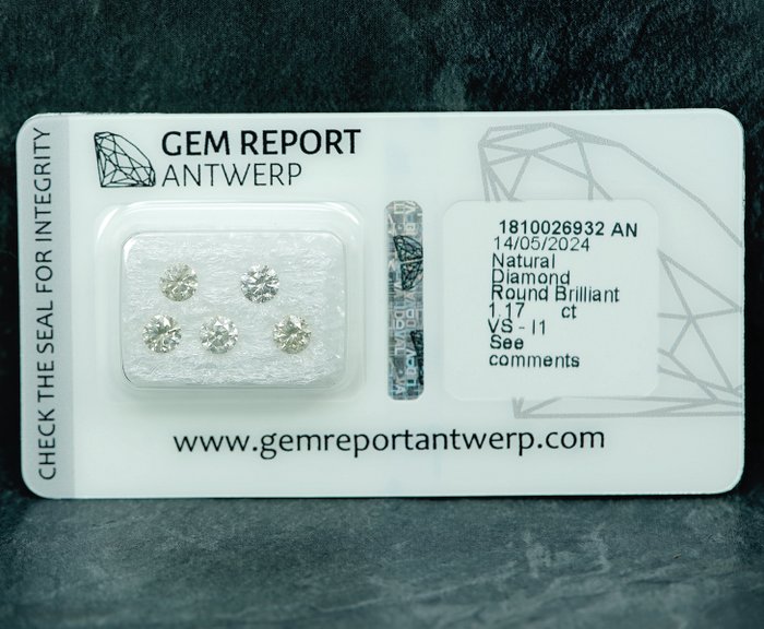 5 pcs Diamant  (Natur)  - 1.17 ct - I1, VS1 - Gem Report Antwerp (GRA)