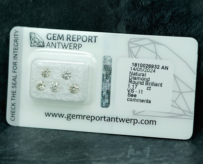 5 pcs Diamant  (Natur)  - 1.17 ct - I1, VS1 - Gem Report Antwerp (GRA)