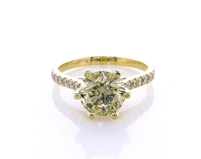 Ring - 14 karat Gulguld -  2.58ct. tw. Diamant (Naturfarvet) - Diamant