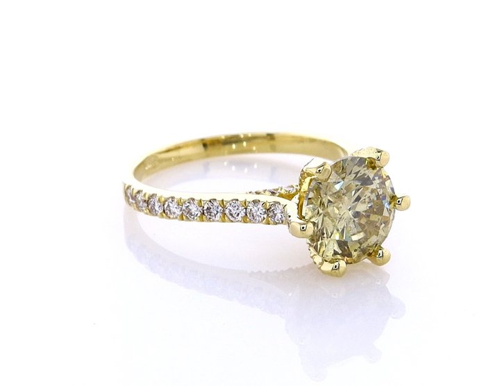 Ring - 14 karat Gulguld -  2.58ct. tw. Diamant (Naturfarvet) - Diamant