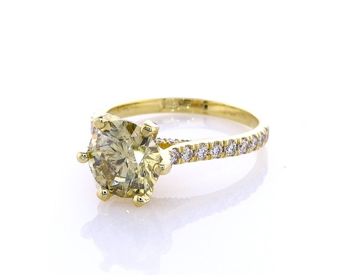 Ring - 14 karat Gulguld -  2.58ct. tw. Diamant (Naturfarvet) - Diamant