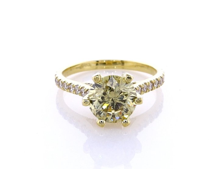 Ring - 14 karat Gulguld -  2.58ct. tw. Diamant (Naturfarvet) - Diamant