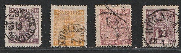 Sverige 1858/1866 - Bedre værdier - Michel 8, 10, 12, 15