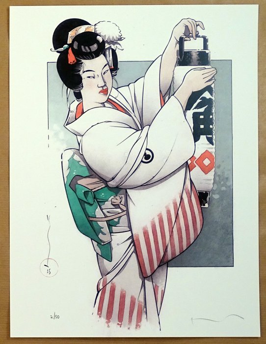 Michetz Marc - 1 Offset Print - Geisha et la lanterne