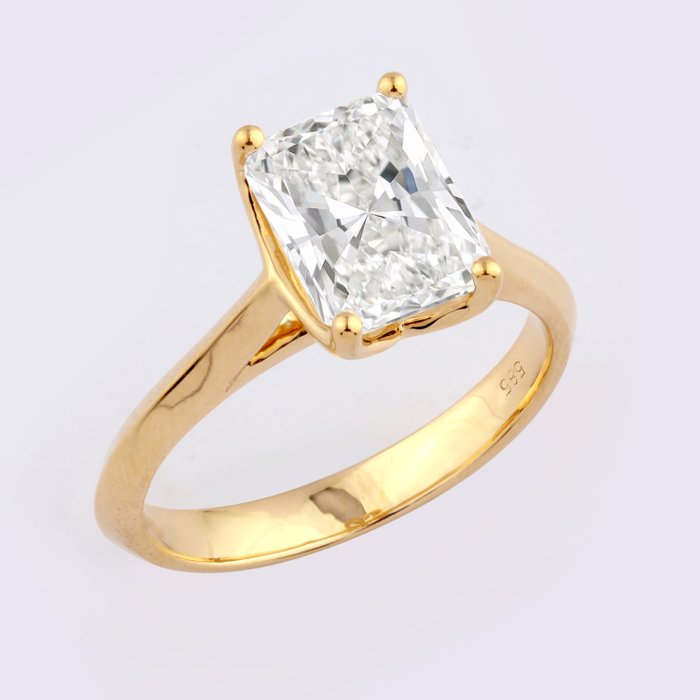 Ring - 14 karat Gulguld -  3.22ct. tw. Diamant (Laboratoriedyrket)