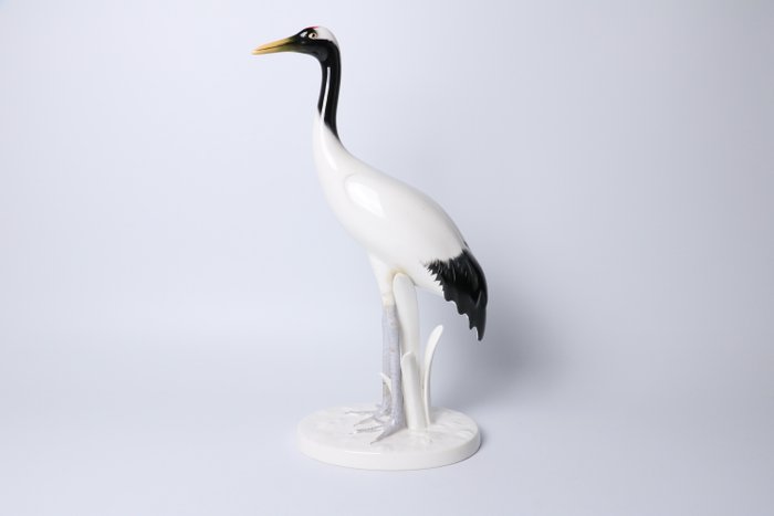 elegant Bone China-figur forestiller en rødkronet trane (Tanchozuru) - Porcelæn - オールド ノリタケ Old Noritake - 1900-2000