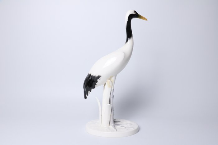 elegant Bone China-figur forestiller en rødkronet trane (Tanchozuru) - Porcelæn - オールド ノリタケ Old Noritake - 1900-2000