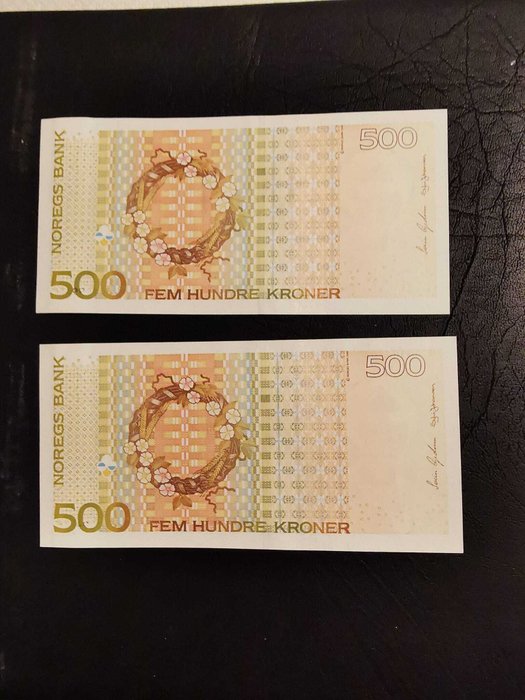 Norge. - 2 x 500 Kroner 1999 - Pick 51a consecutive  (Ingen mindstepris)