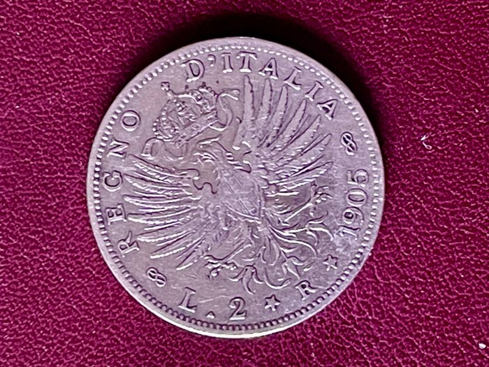 Italien, Kongeriget Italien. Vittorio Emanuele III di Savoia (1900-1946). 5 Lire 1905 "Aquila Sabauda"  (Ingen mindstepris)