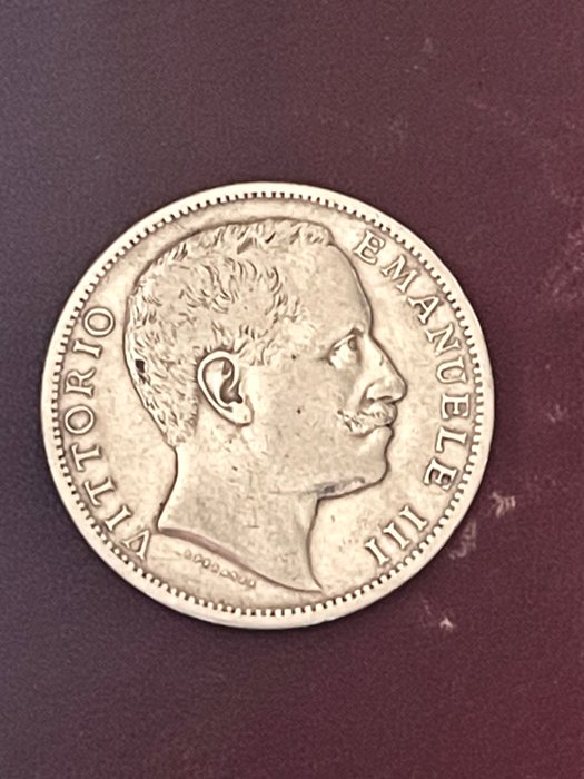 Italien, Kongeriget Italien. Vittorio Emanuele III di Savoia (1900-1946). 5 Lire 1905 "Aquila Sabauda"  (Ingen mindstepris)