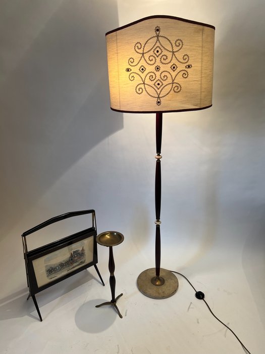 Gulvlampe - Glas - Standerlampe, magasinholder og askebæger, 1950'erne