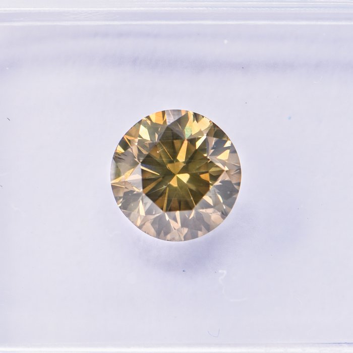 Ingen mindstepris - 1 pcs Diamant  (Naturfarvet)  - 0.95 ct - Rund - Fancy deep Brunlig, Grønlig Gul - SI1 - International Gemological Institute (IGI)