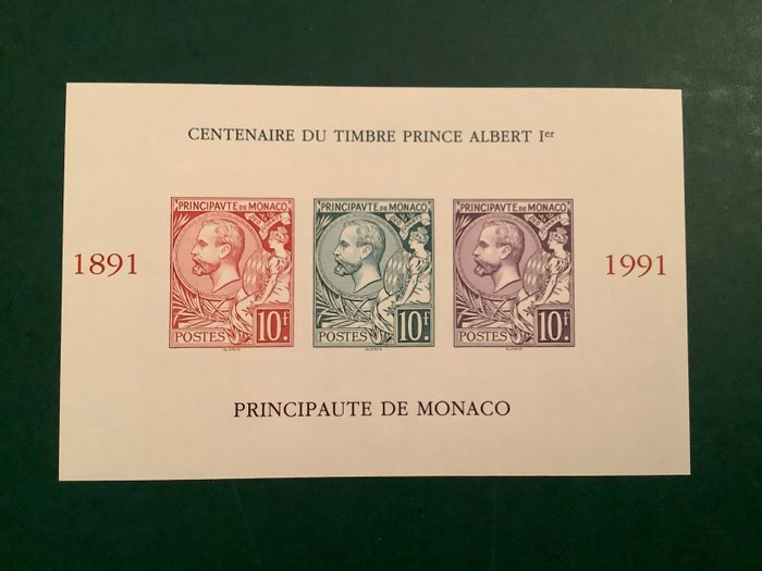 Monaco 1991 - Uperforeret blok Centenaire af frimærket - Yvert blok 53a