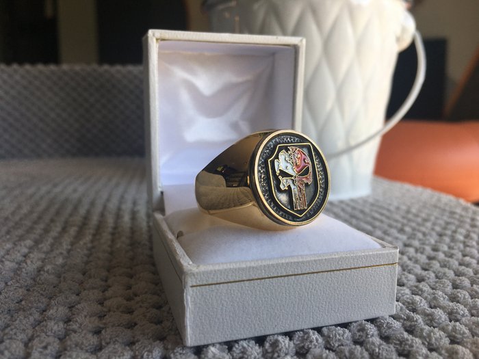 USMC Spec Ops White Red Skull 24 karat forgyldt - Ring