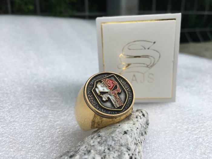 USMC Spec Ops White Red Skull 24 karat forgyldt - Ring