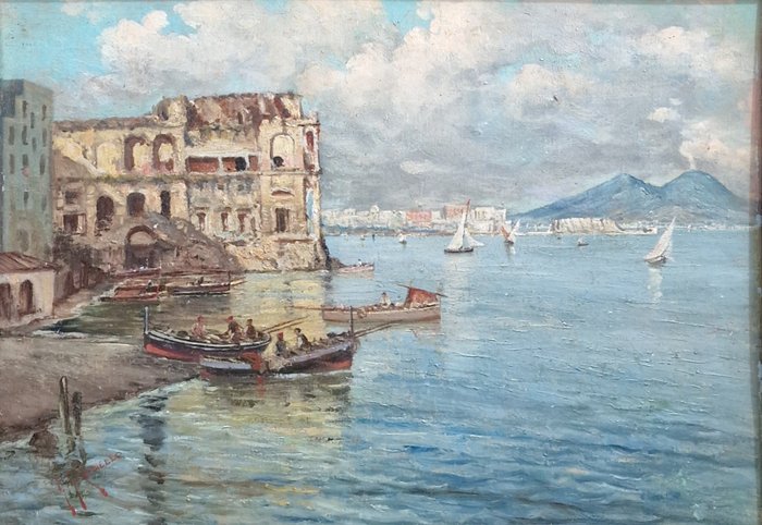 Giuseppe Giardiello (1877-1920) - Marina di Napoli con Palazzo Donn'Anna