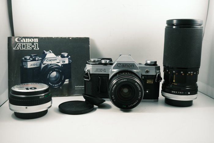 Canon AE-1 + ottica Busch 28/28 mm MC + 39/75-150mm + Teleconverter 2x | Reflekskamera med enkelt linse (SLR)