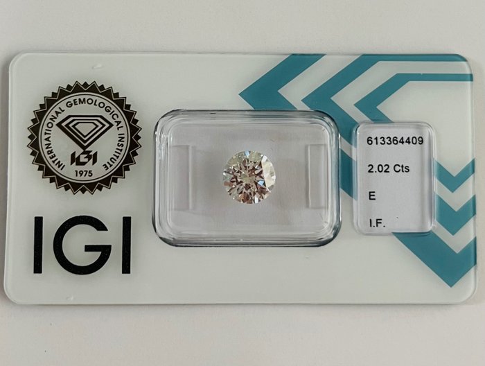 1 pcs Diamant  (Natur)  - 2.02 ct - Rund - E - IF - International Gemological Institute (IGI) - *3EX Ingen*