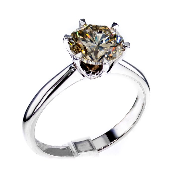 Ingen mindstepris - Forlovelsesring - 14 karat Hvidguld -  2.03ct. tw. Diamant (Naturfarvet)