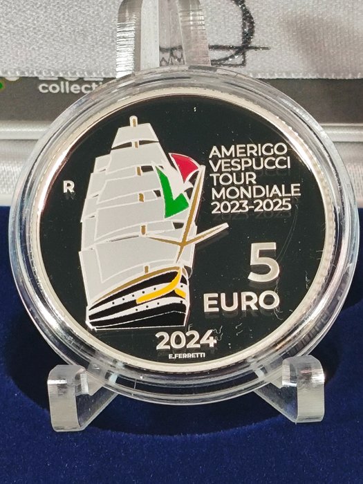 Italien. 5 Euro 2024 "Nave Amerigo Vespucci" Proof  (Ingen mindstepris)